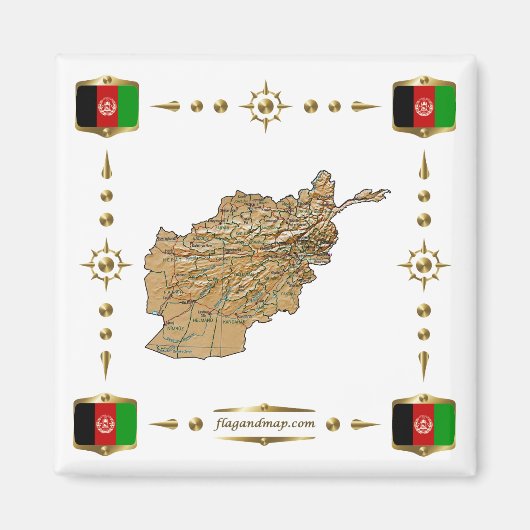Afghanistan Map + Flags Magnet (Voorkant)