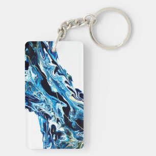 Afgrond Blauw Abstracte Acrylverf Giet Vloeibare K Sleutelhanger