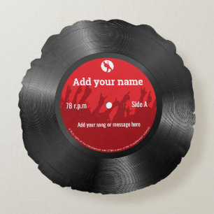 Afkoele aangepaste tekst retro vinylrecord rond kussen