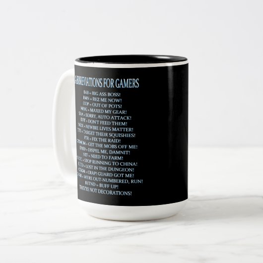 Afkortingen voor gamers MMOPRG Humor Mok (Voorkant links)