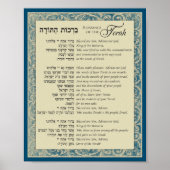 Aflessen van de Torah Hebreeuws en Engels op blauw Poster (Voorkant)