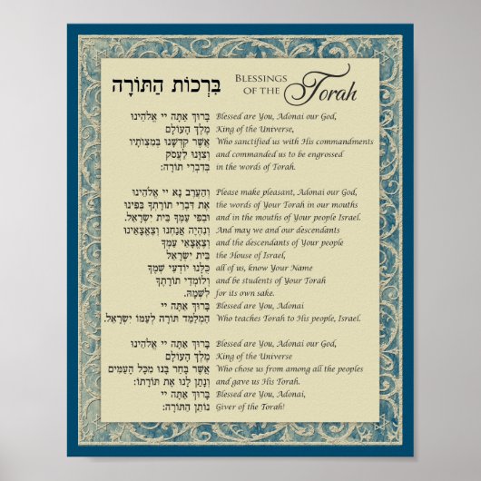 Aflessen van de Torah Hebreeuws en Engels op blauw Poster (Voorkant)