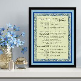 Aflessen van de Torah Hebreeuws en Engels op blauw Poster