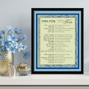Aflessen van de Torah Hebreeuws en Engels op blauw Poster
