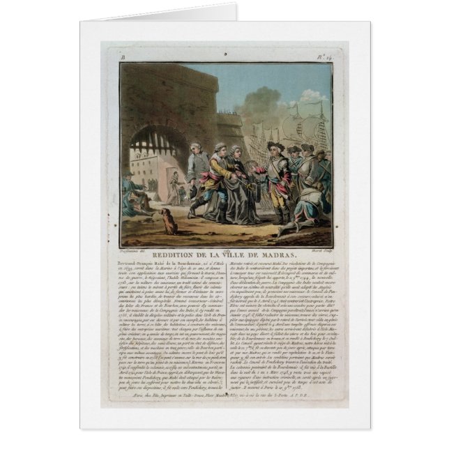 Aflevering van de stad Madras, 1746, gegraveerd do (Voorkant)