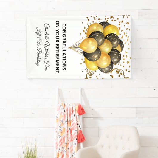 Aflossing van zwarte en goudConfetti Spandoek (Insitu)