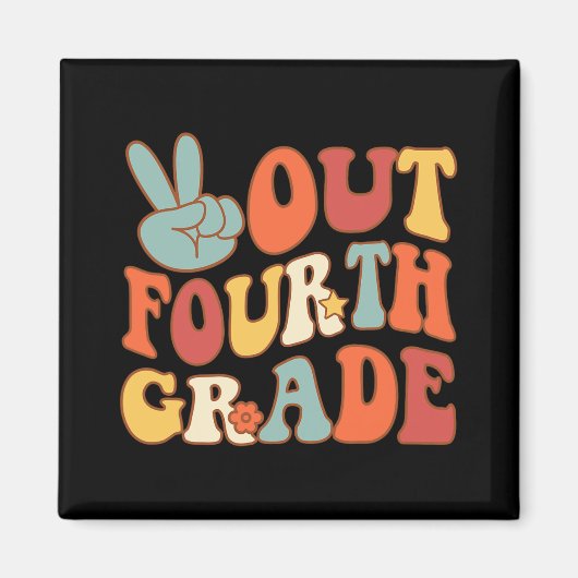 Afmelden Vierde Grade Groovy Laatste Dag School 4e Magneet (Voorkant)