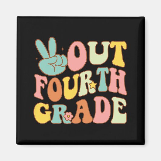 Afmelden Vierde Grade Groovy Laatste Dag School 4e Magneet (Voorkant)