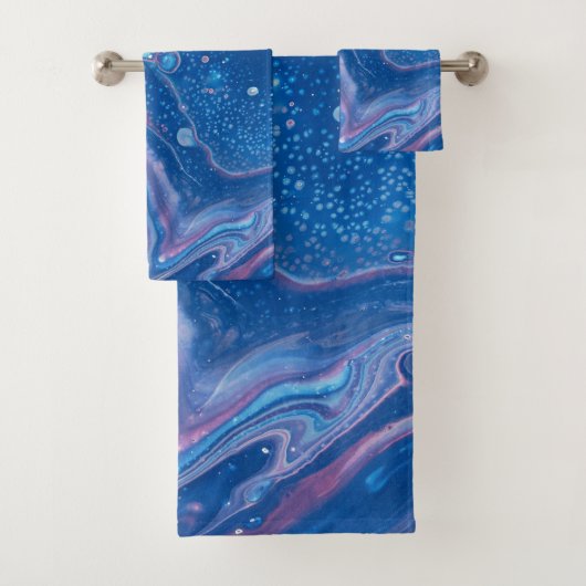 Afname blauw en roze marmer bad handdoek (Insitu)