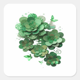 Afpelbare Groene GROENE BLOMEN FANTASIE Decal Kuns Vierkante Sticker