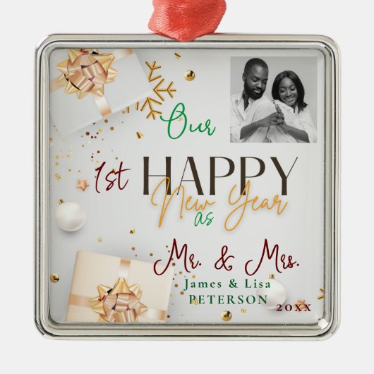 Afr. Amer. Ons eerste gelukkige nieuwjaar als de h Metalen Ornament (Voorkant)