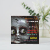 Afraid Doll Scary Halloween Semi Gloss Invitation Kaart (Staand voorkant)