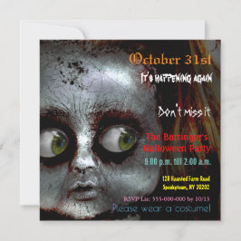 Afraid Doll Scary Halloween Semi Gloss Invitation Kaart