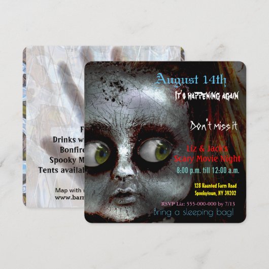 Afraid Doll Scary Movie Night Party - Uitnodiging (Voorkant / Achterkant)