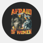 Afraid Of Women Funny Alpha Wolf Meme Cringe Men D Ronde Sticker (Voorkant)