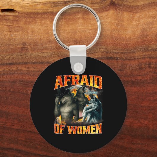 Afraid Of Women Funny Alpha Wolf Meme Cringe Men D Sleutelhanger (Voorkant)