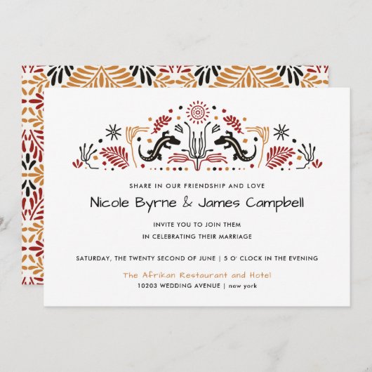 Afriana | Modern Ankara Kente Lizard Wedding Kaart (Voorkant / Achterkant)