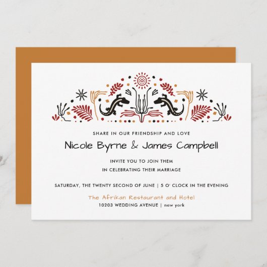 Afriana | Modern Ankara Kente Lizard Wedding Kaart (Voorkant / Achterkant)