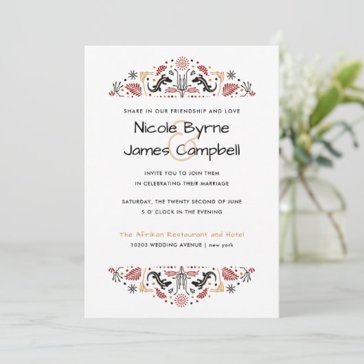 Afriana | Modern Ankara Lizard Wedding Kaart (Staand voorkant)