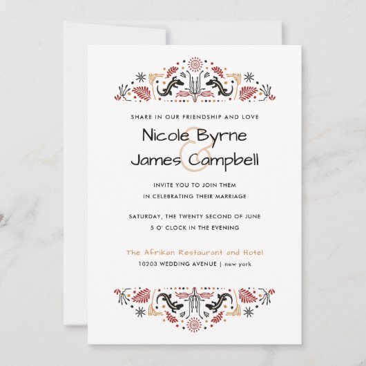 Afriana | Modern Ankara Lizard Wedding Kaart (Voorkant)