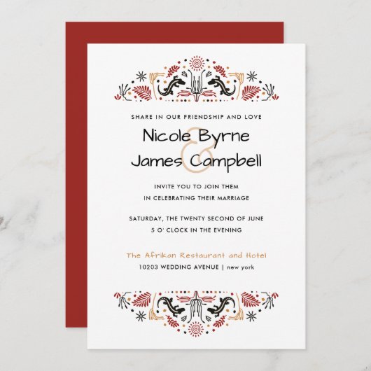 Afriana | Modern Ankara Lizard Wedding Kaart (Voorkant / Achterkant)