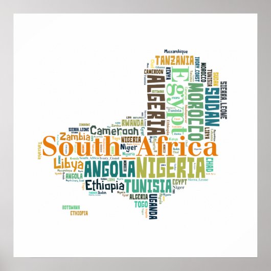 Africa Cities Word Art Poster (Voorkant)