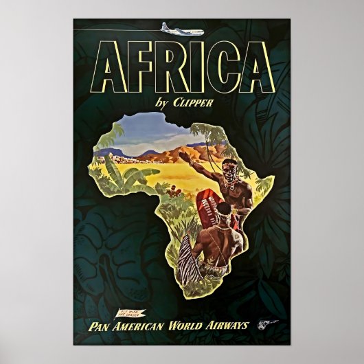 Africa Map Art African Print Pan Am Travel Poster (Voorkant)