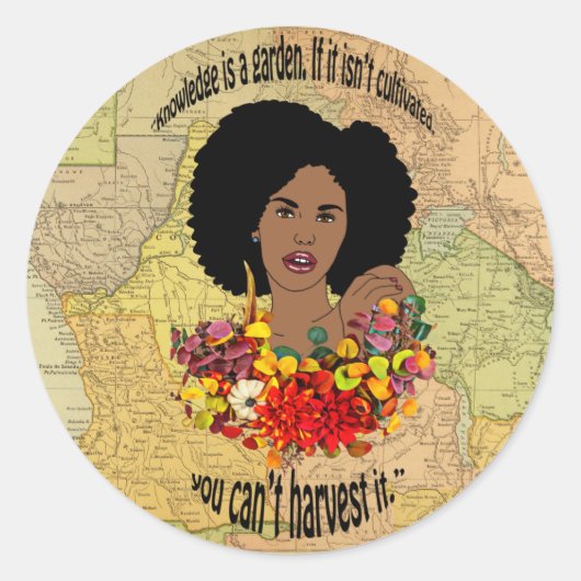Africa Map Black Woman African Proverbs Quottes Ronde Sticker (Voorkant)