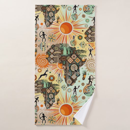 Africa Map Decorative Tribal Elements Pattern Bad Handdoek (Badhanddoek)
