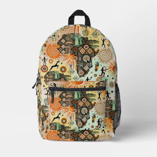 Africa Map Decorative Tribal Elements Pattern Bedrukte Rugzak (Voorkant)