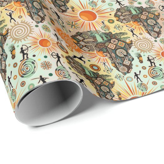 Africa Map Decorative Tribal Elements Pattern Cadeaupapier (Rol Hoek)