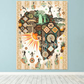 Africa Map Decorative Tribal Elements Pattern Canvas Afdruk (Insitu (Houten vloer))