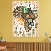 Africa Map Decorative Tribal Elements Pattern Canvas Afdruk (Insitu (Woonkamer))