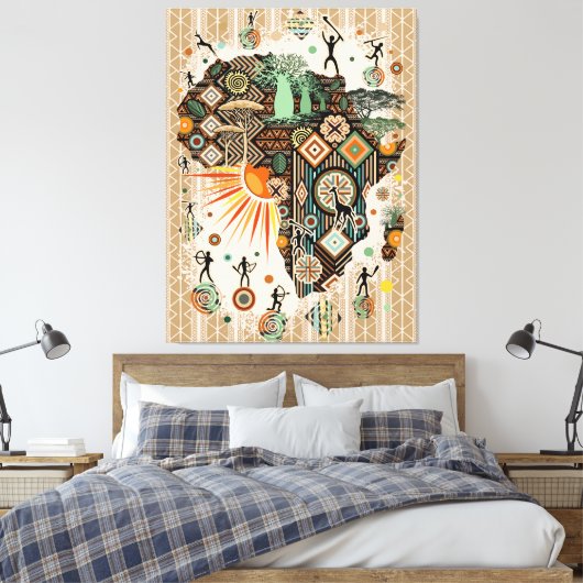 Africa Map Decorative Tribal Elements Pattern Canvas Afdruk (Insitu (Slaapkamer))