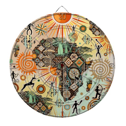 Africa Map Decorative Tribal Elements Pattern Dartbord (Voorkant)