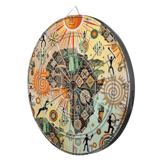 Africa Map Decorative Tribal Elements Pattern Dartbord (Voorkant Rechts)