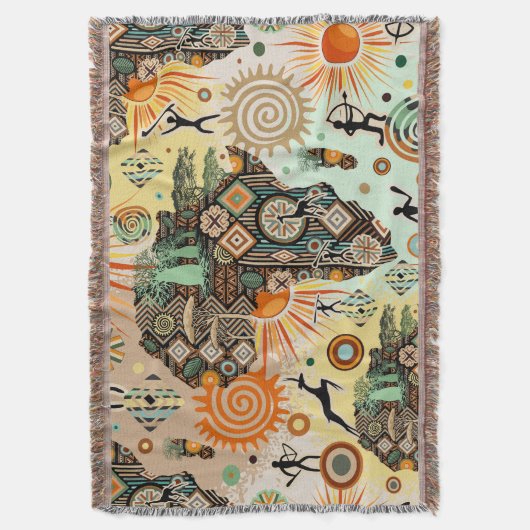 Africa Map Decorative Tribal Elements Pattern Deken (Voorkant Verticaal)