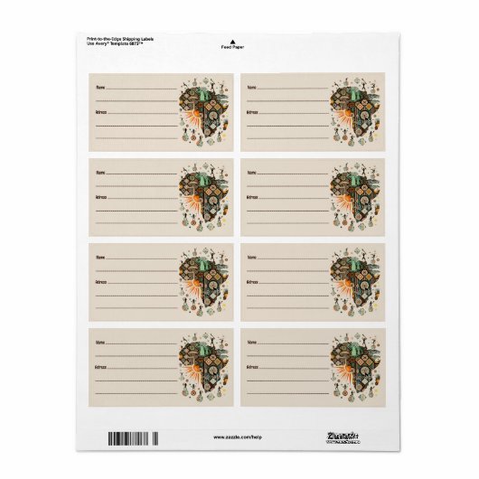 Africa Map Decorative Tribal Elements Pattern Etiket (Full Sheet)
