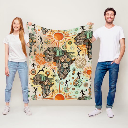 Africa Map Decorative Tribal Elements Pattern Fleece Deken (In situ)