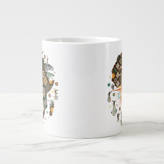 Africa Map Decorative Tribal Elements Pattern Grote Koffiekop (Voorkant)
