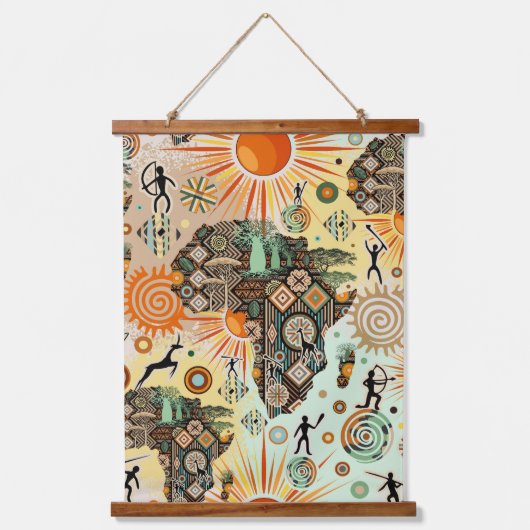 Africa Map Decorative Tribal Elements Pattern Hangend Wandkleed (Voorkant)
