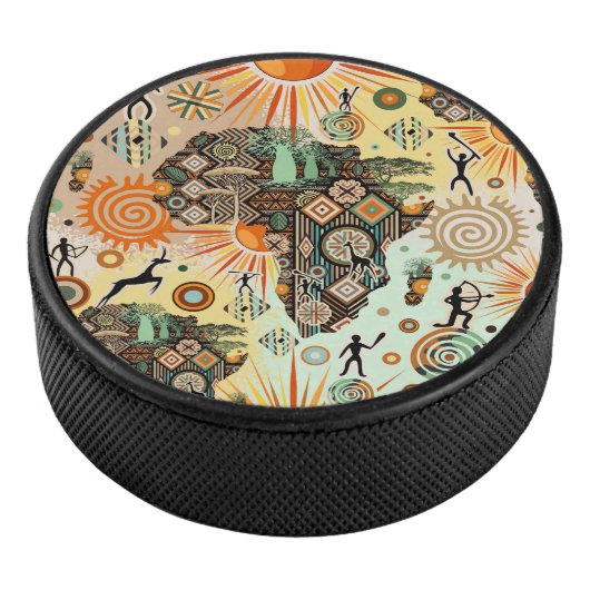Africa Map Decorative Tribal Elements Pattern Hockey Puck (3/4)