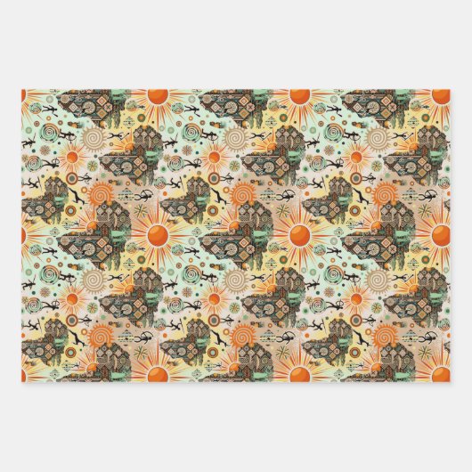 Africa Map Decorative Tribal Elements Pattern Inpakpapier Vel (Voorkant)