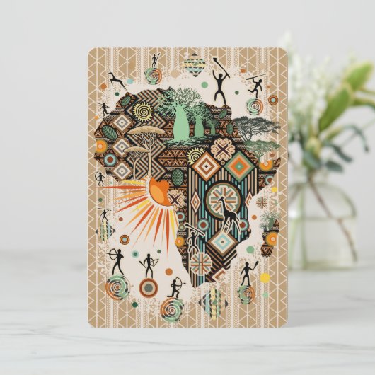 Africa Map Decorative Tribal Elements Pattern Kaart (Staand voorkant)