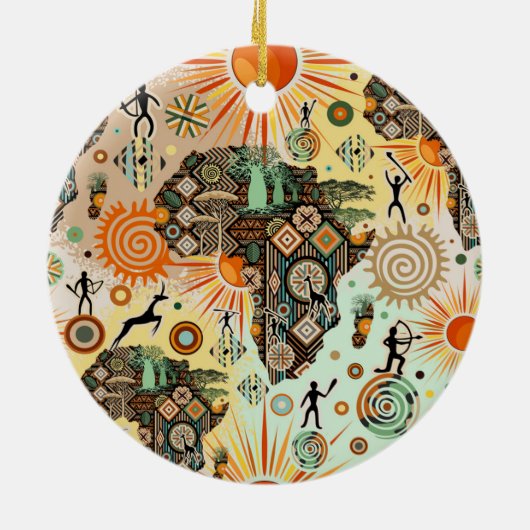 Africa Map Decorative Tribal Elements Pattern Keramisch Ornament (Achterkant)