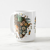 Africa Map Decorative Tribal Elements Pattern Koffiemok (Voorkant links)
