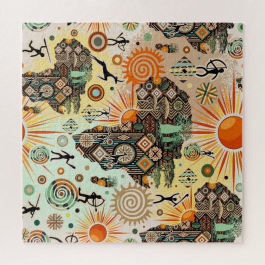 Africa Map Decorative Tribal Elements Pattern Legpuzzel (Horizontaal)