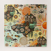 Africa Map Decorative Tribal Elements Pattern Legpuzzel (Horizontaal)