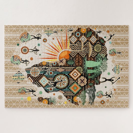Africa Map Decorative Tribal Elements Pattern Legpuzzel (Horizontaal)