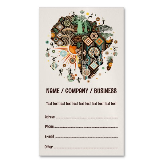 Africa Map Decorative Tribal Elements Pattern Magnetisch Visitekaartje (Voorkant Verticaal)